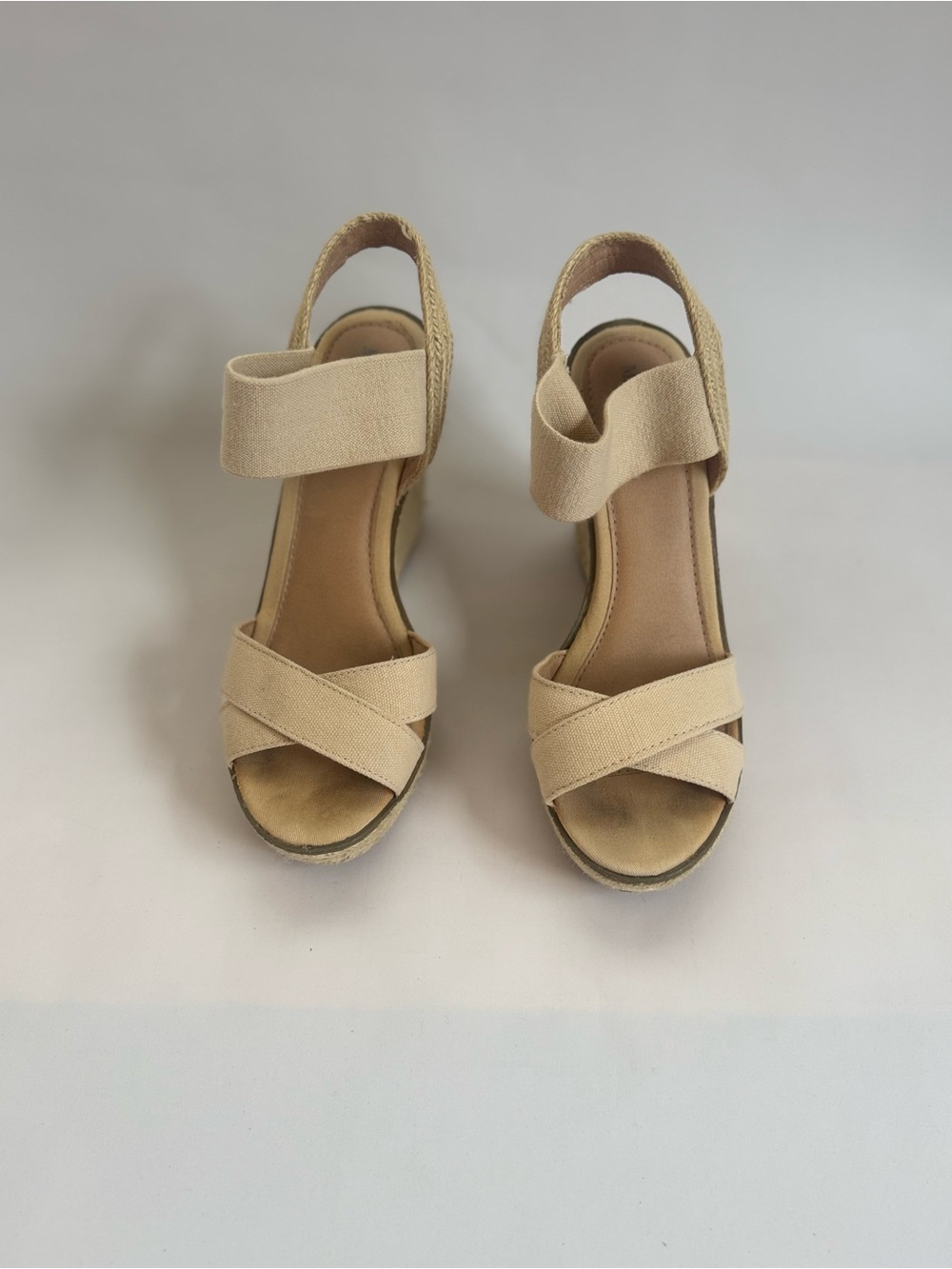 Merona Women’s Beige Wedge Sandals - Ankle Strap Espadrilles